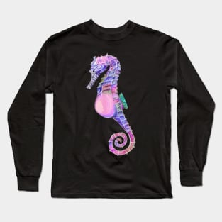 Cool Purple Pink and Blue Seahorse Long Sleeve T-Shirt